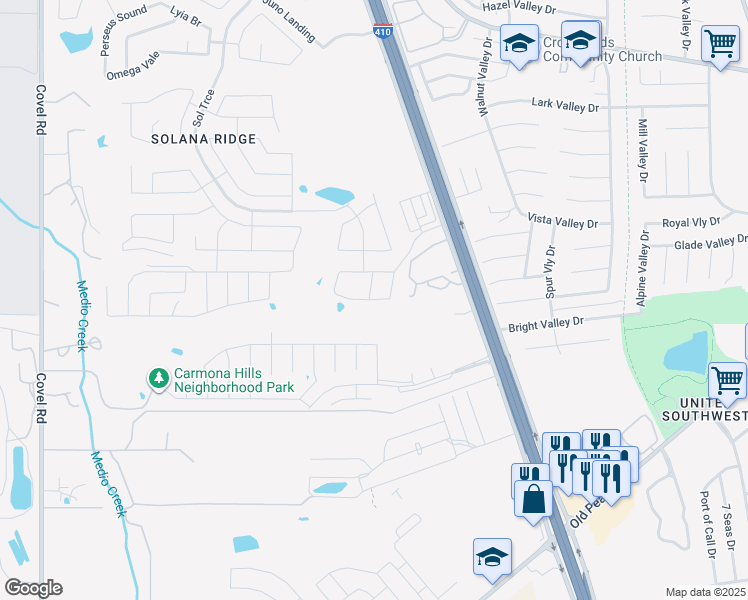 map of restaurants, bars, coffee shops, grocery stores, and more near Capella Cove in San Antonio