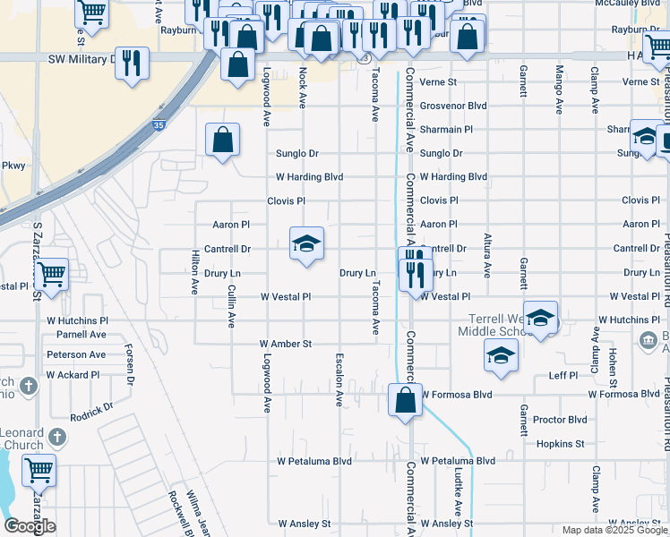 map of restaurants, bars, coffee shops, grocery stores, and more near 889 Escalon Avenue in San Antonio