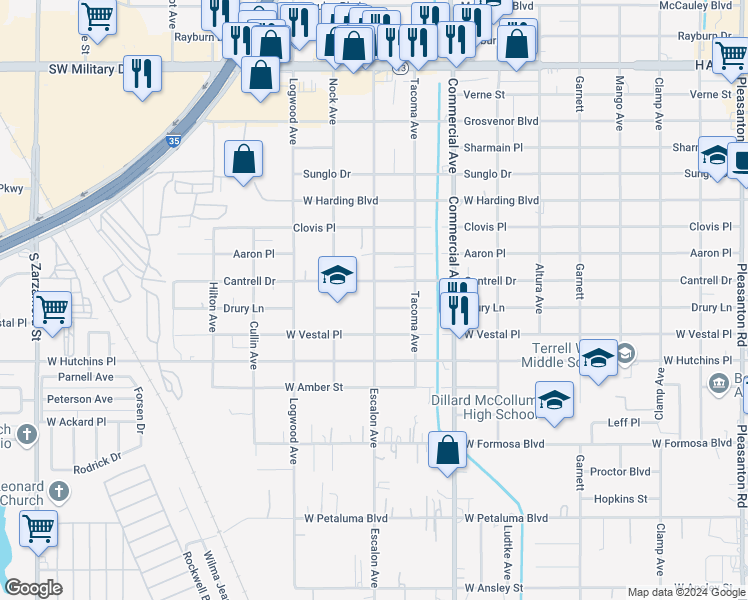 map of restaurants, bars, coffee shops, grocery stores, and more near 889 Escalon Avenue in San Antonio