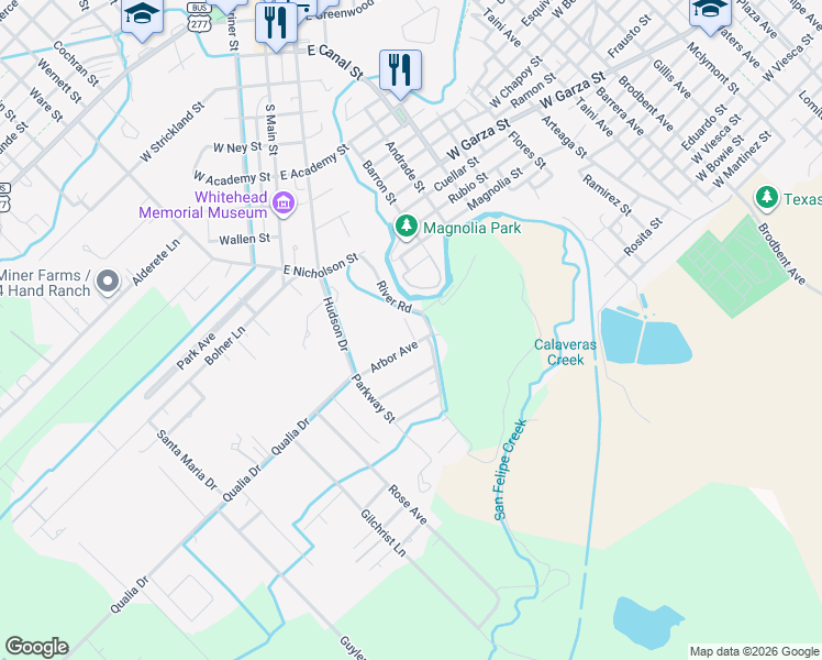 map of restaurants, bars, coffee shops, grocery stores, and more near 128 Arbor Avenue in Del Rio