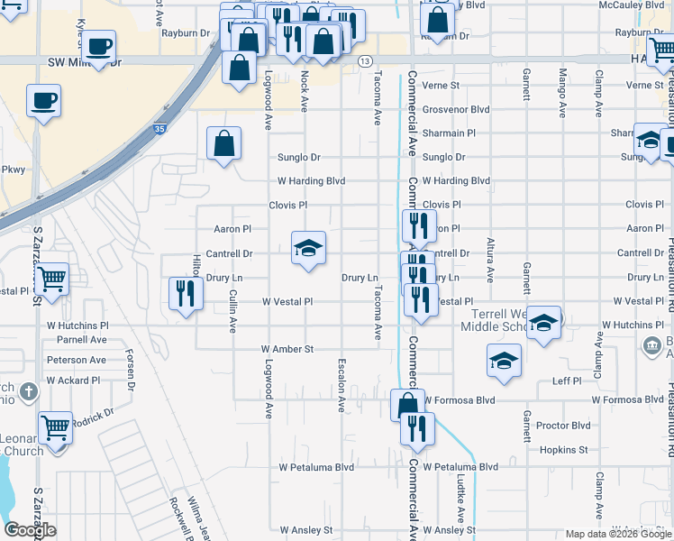 map of restaurants, bars, coffee shops, grocery stores, and more near 889 Escalon Avenue in San Antonio