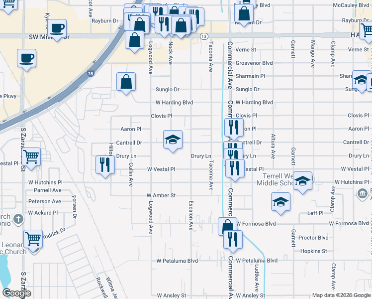 map of restaurants, bars, coffee shops, grocery stores, and more near 889 Escalon Avenue in San Antonio