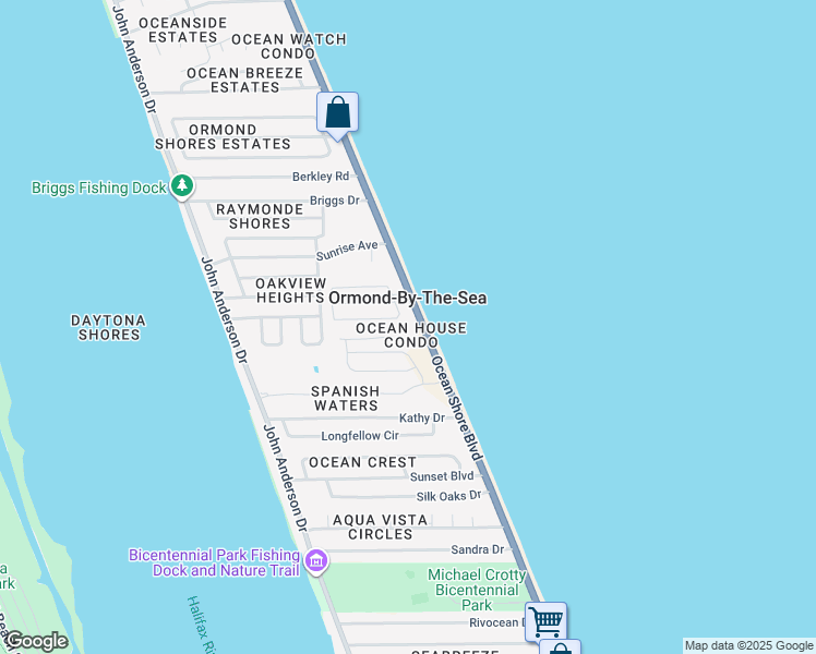 map of restaurants, bars, coffee shops, grocery stores, and more near 2162 Ocean Shore Boulevard in Ormond Beach
