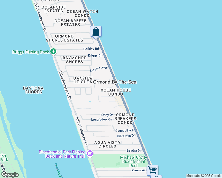 map of restaurants, bars, coffee shops, grocery stores, and more near 11 Marden Drive in Ormond Beach
