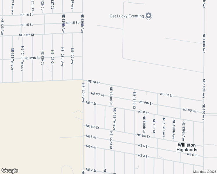 map of restaurants, bars, coffee shops, grocery stores, and more near 990 Northeast 132nd Court in Williston