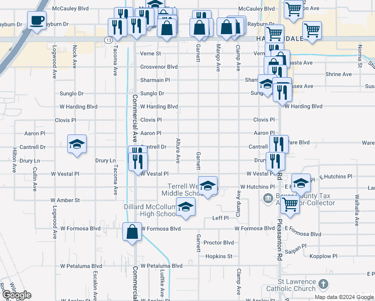 map of restaurants, bars, coffee shops, grocery stores, and more near 522 Cantrell Drive in San Antonio