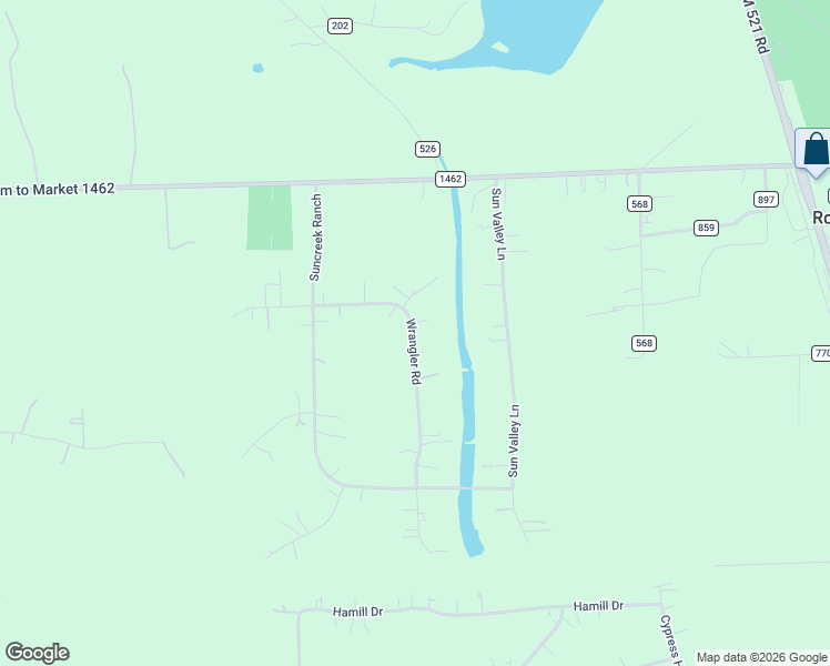 map of restaurants, bars, coffee shops, grocery stores, and more near 16403 Wrangler Road in Rosharon