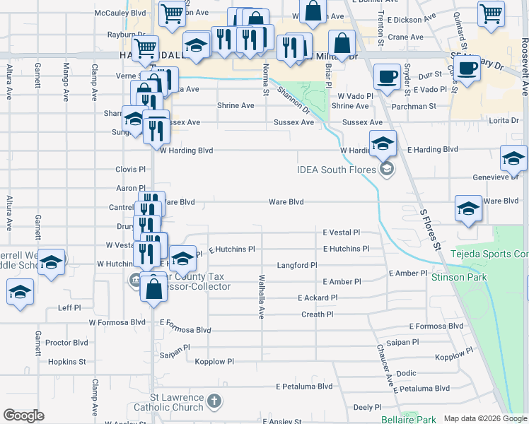 map of restaurants, bars, coffee shops, grocery stores, and more near 337 Ware Boulevard in San Antonio