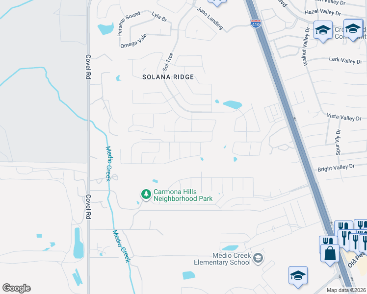 map of restaurants, bars, coffee shops, grocery stores, and more near 7155 Capella Circle in San Antonio