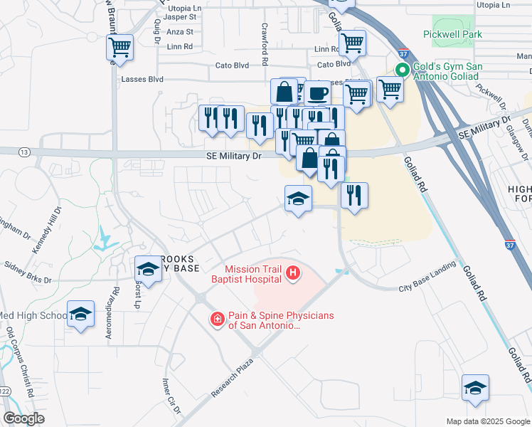 map of restaurants, bars, coffee shops, grocery stores, and more near in San Antonio