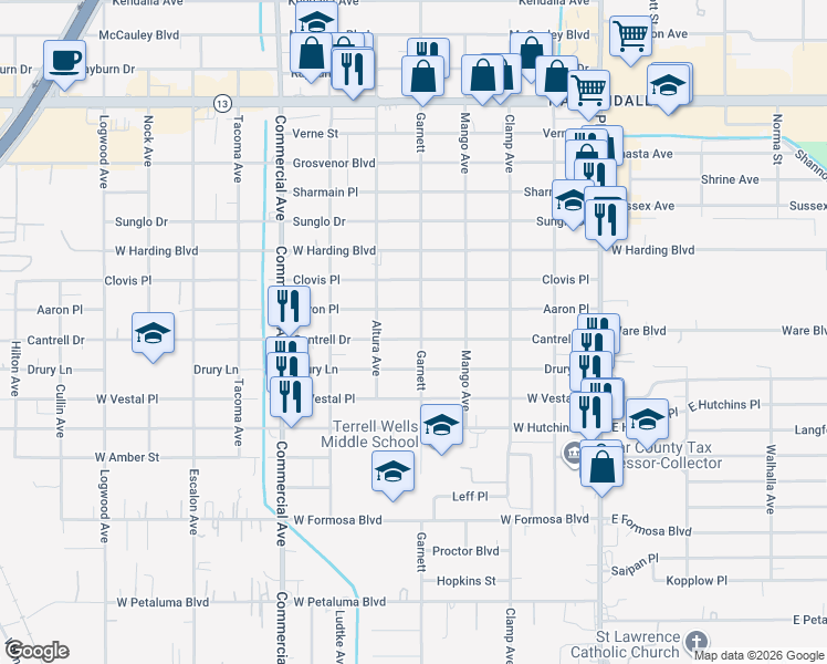 map of restaurants, bars, coffee shops, grocery stores, and more near 503 Cantrell Drive in San Antonio