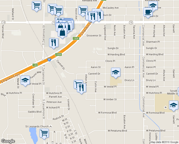 map of restaurants, bars, coffee shops, grocery stores, and more near 1327 Cantrell Drive in San Antonio