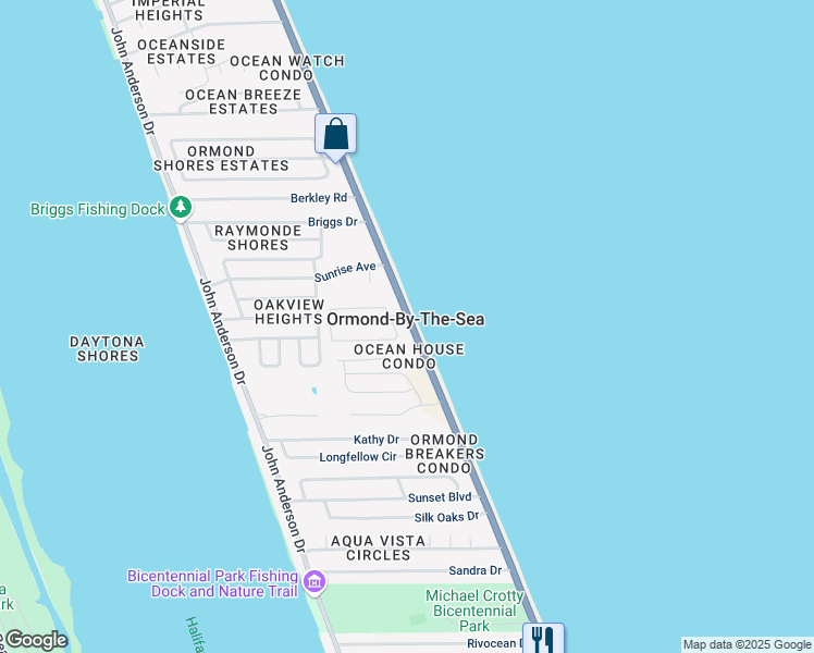 map of restaurants, bars, coffee shops, grocery stores, and more near in Ormond-by-the-Sea
