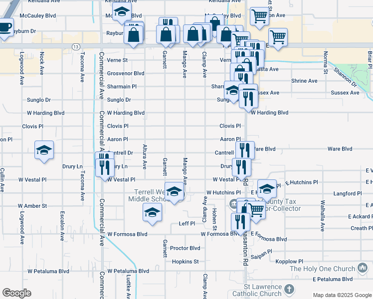 map of restaurants, bars, coffee shops, grocery stores, and more near 407 Cantrell Drive in San Antonio