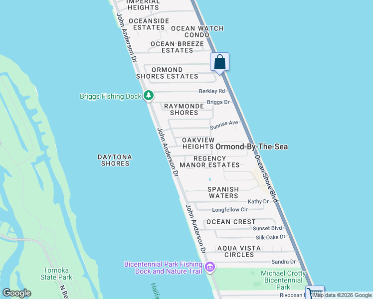 map of restaurants, bars, coffee shops, grocery stores, and more near 36 Valhalla Avenue in Ormond Beach