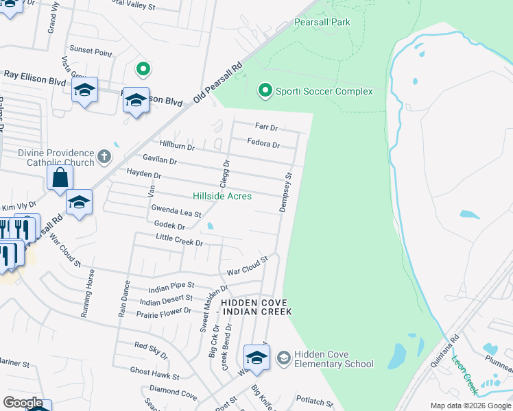 map of restaurants, bars, coffee shops, grocery stores, and more near 5135 Sherry Drive in San Antonio