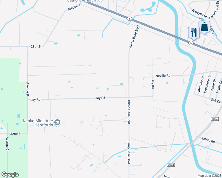 map of restaurants, bars, coffee shops, grocery stores, and more near 10011 Schanzer Street in Hitchcock