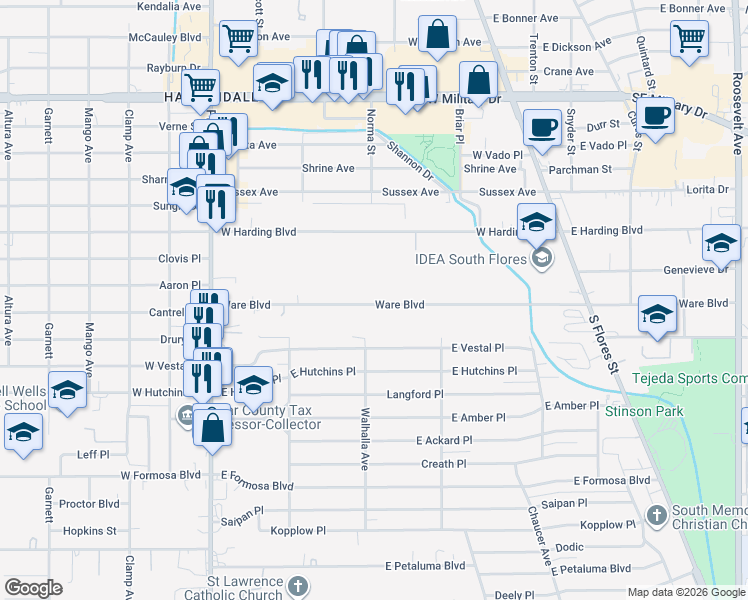 map of restaurants, bars, coffee shops, grocery stores, and more near 337 Ware Boulevard in San Antonio