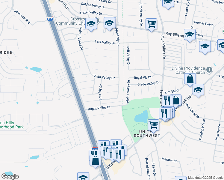 map of restaurants, bars, coffee shops, grocery stores, and more near 6127 Frio Valley Drive in San Antonio