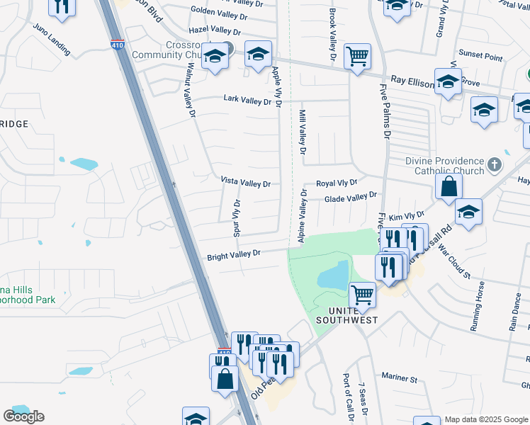 map of restaurants, bars, coffee shops, grocery stores, and more near 6127 Frio Valley Drive in San Antonio