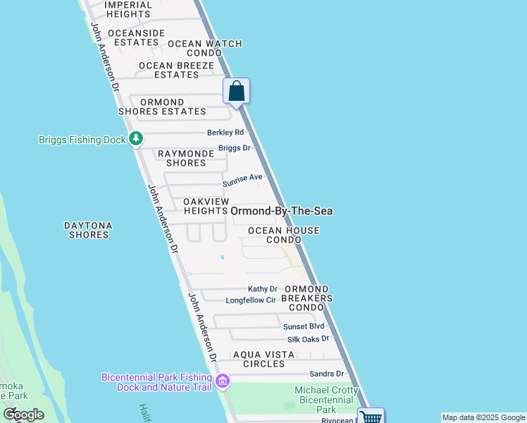 map of restaurants, bars, coffee shops, grocery stores, and more near 4 Ocean Breeze Circle in Ormond Beach