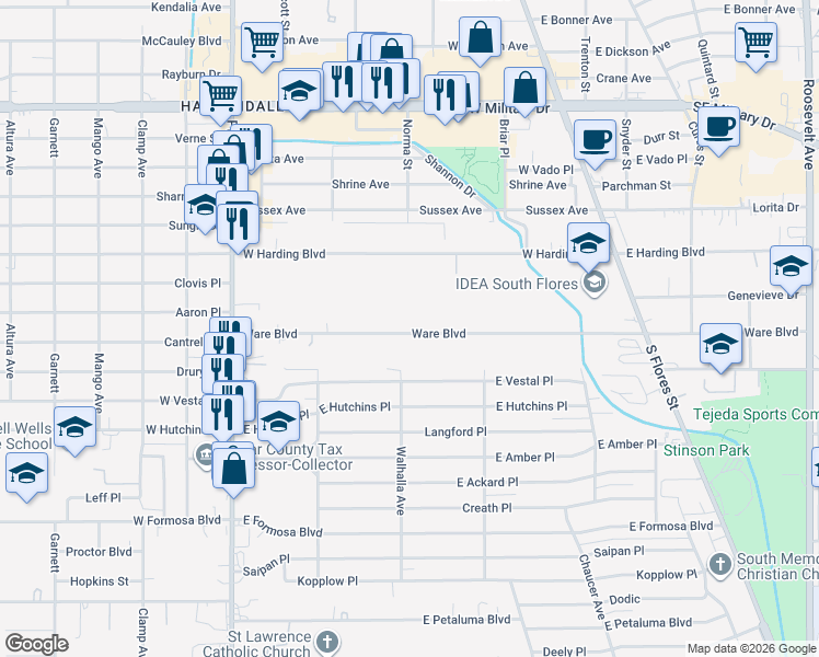map of restaurants, bars, coffee shops, grocery stores, and more near 337 Ware Boulevard in San Antonio