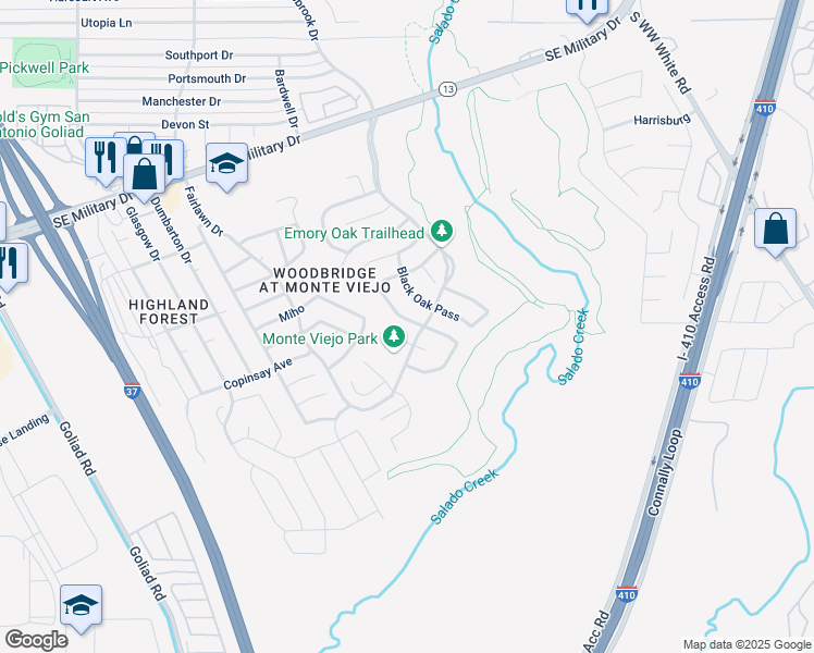 map of restaurants, bars, coffee shops, grocery stores, and more near 7743 Beechnut Oak in San Antonio