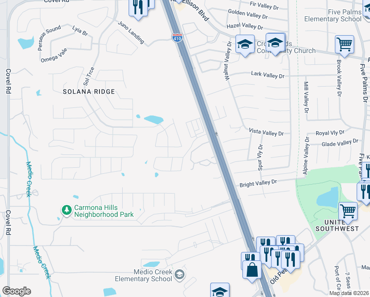 map of restaurants, bars, coffee shops, grocery stores, and more near 6903 Altair Chase in San Antonio