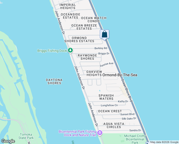 map of restaurants, bars, coffee shops, grocery stores, and more near 36 Valhalla Avenue in Ormond Beach