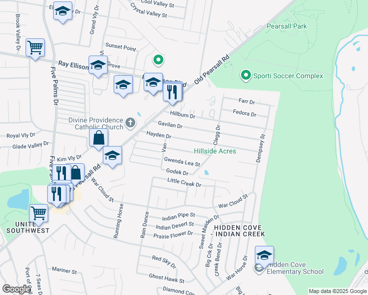map of restaurants, bars, coffee shops, grocery stores, and more near 5343 Gwenda Lea Street in San Antonio