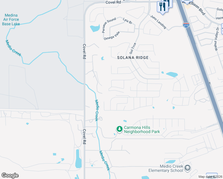 map of restaurants, bars, coffee shops, grocery stores, and more near 8019 Charon Creek in San Antonio