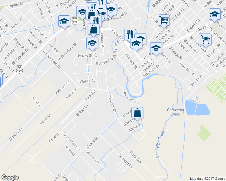 map of restaurants, bars, coffee shops, grocery stores, and more near 203 East Nicholson Street in Del Rio