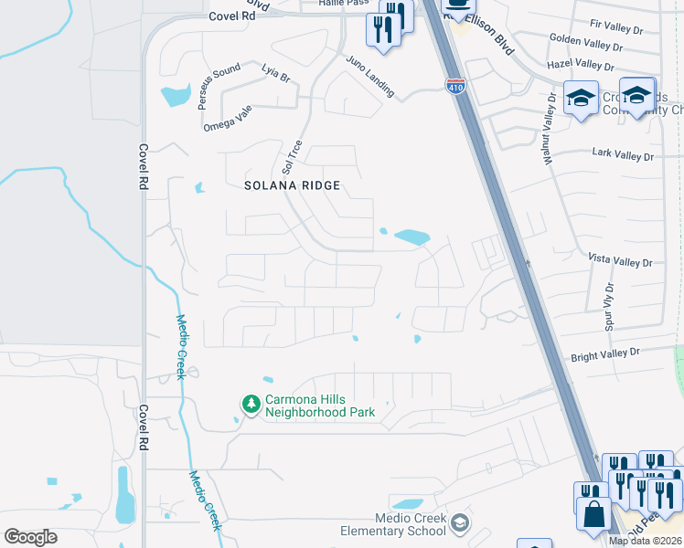map of restaurants, bars, coffee shops, grocery stores, and more near 8107 Radiant Star in San Antonio