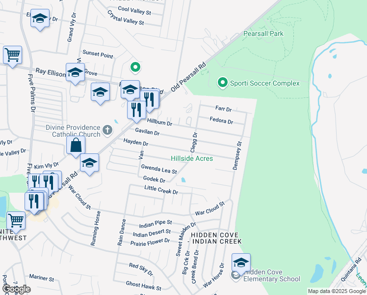 map of restaurants, bars, coffee shops, grocery stores, and more near 5315 Hayden Drive in San Antonio