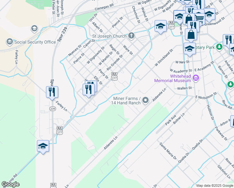 map of restaurants, bars, coffee shops, grocery stores, and more near 1206 Las Vacas Street in Del Rio