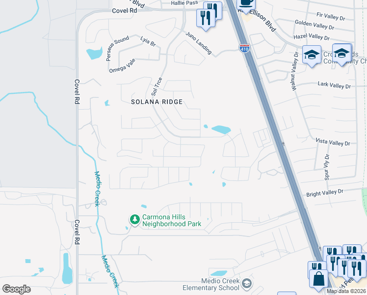 map of restaurants, bars, coffee shops, grocery stores, and more near 8107 Radiant Star in San Antonio