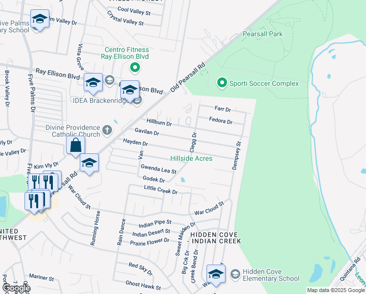 map of restaurants, bars, coffee shops, grocery stores, and more near 5315 Hayden Drive in San Antonio