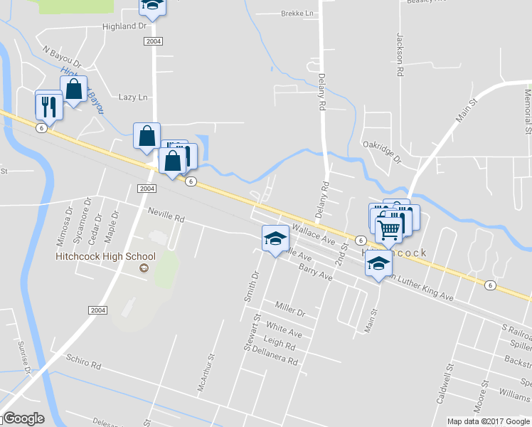 map of restaurants, bars, coffee shops, grocery stores, and more near 8322 Wallace Avenue in Hitchcock