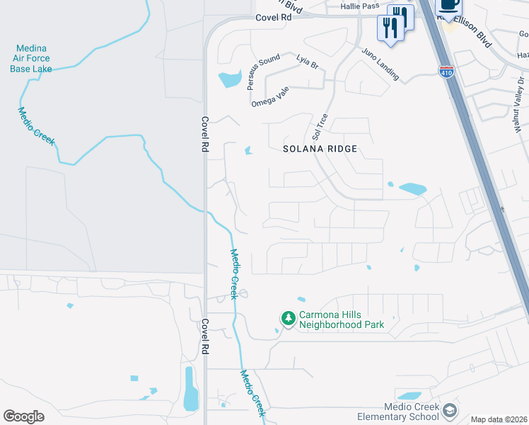 map of restaurants, bars, coffee shops, grocery stores, and more near 8019 Charon Creek in San Antonio