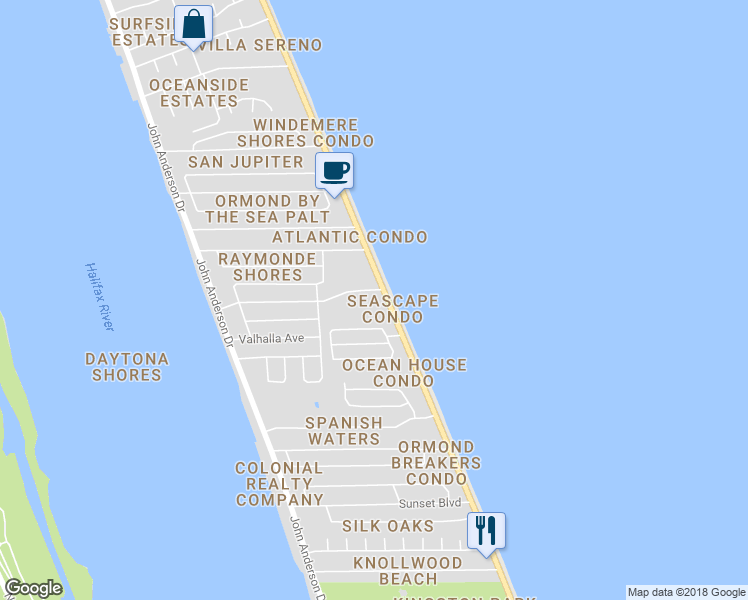map of restaurants, bars, coffee shops, grocery stores, and more near in Ormond-by-the-Sea