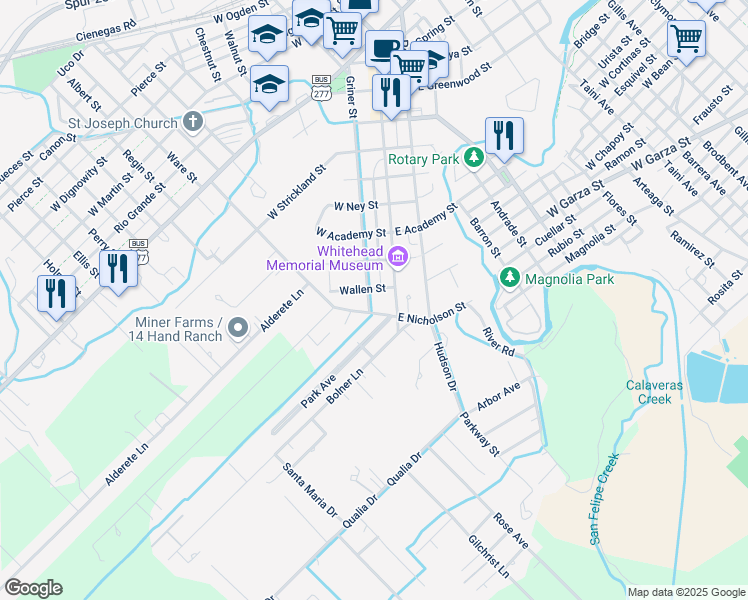 map of restaurants, bars, coffee shops, grocery stores, and more near 1404 Griner Street in Del Rio
