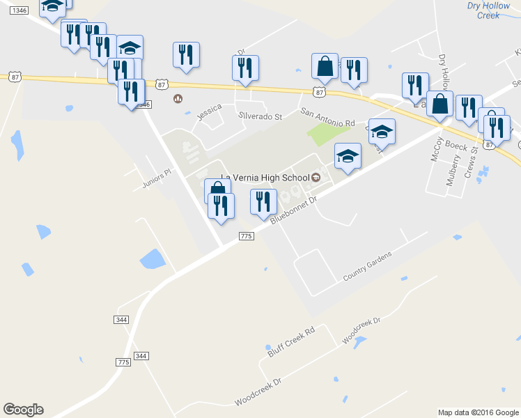 map of restaurants, bars, coffee shops, grocery stores, and more near 100 Micah Point in La Vernia