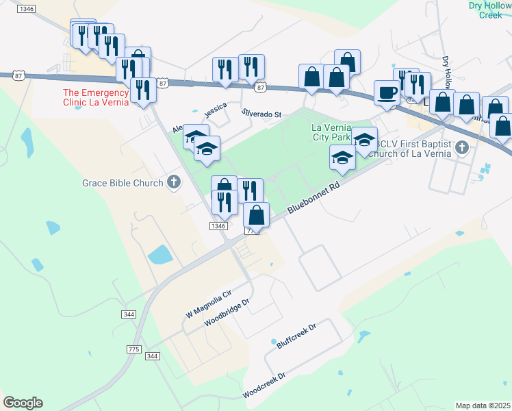 map of restaurants, bars, coffee shops, grocery stores, and more near 100 Micah Point in La Vernia