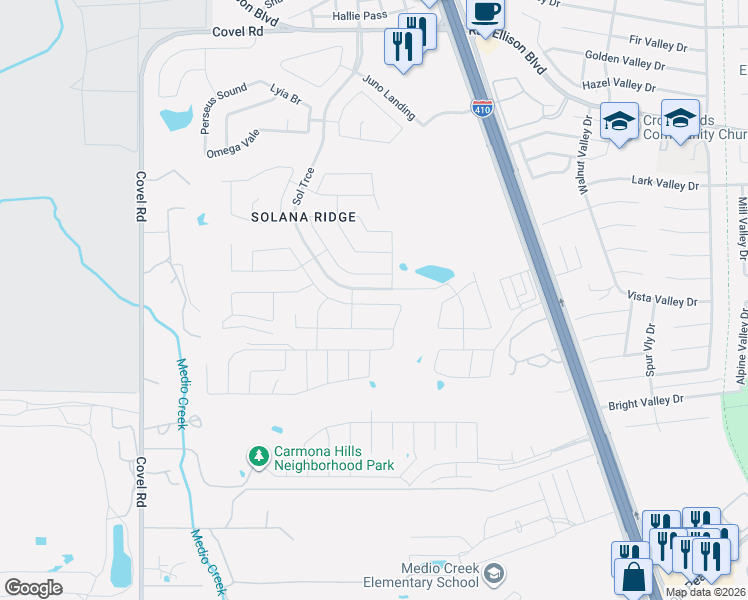 map of restaurants, bars, coffee shops, grocery stores, and more near 8107 Radiant Star in San Antonio