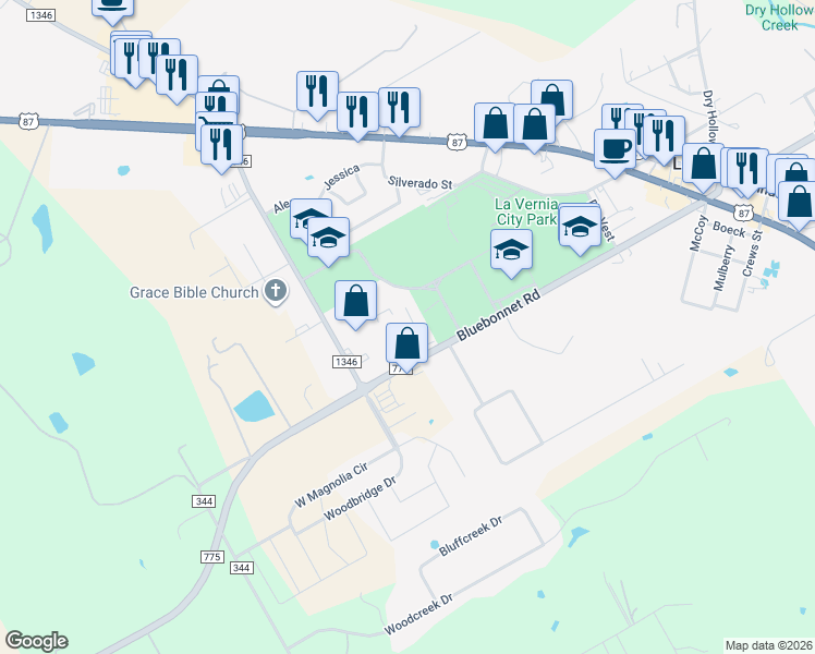 map of restaurants, bars, coffee shops, grocery stores, and more near 100 Micah Point in La Vernia
