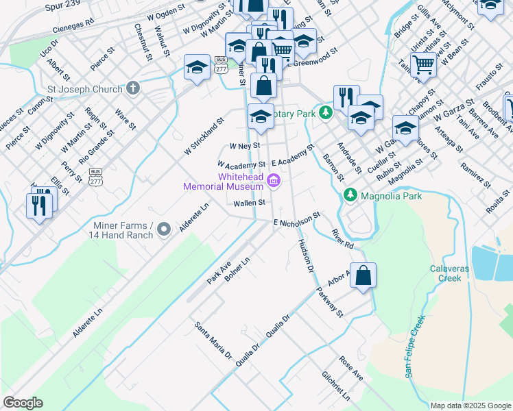 map of restaurants, bars, coffee shops, grocery stores, and more near 1404 Griner Street in Del Rio
