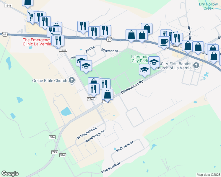 map of restaurants, bars, coffee shops, grocery stores, and more near 100 Micah Point in La Vernia