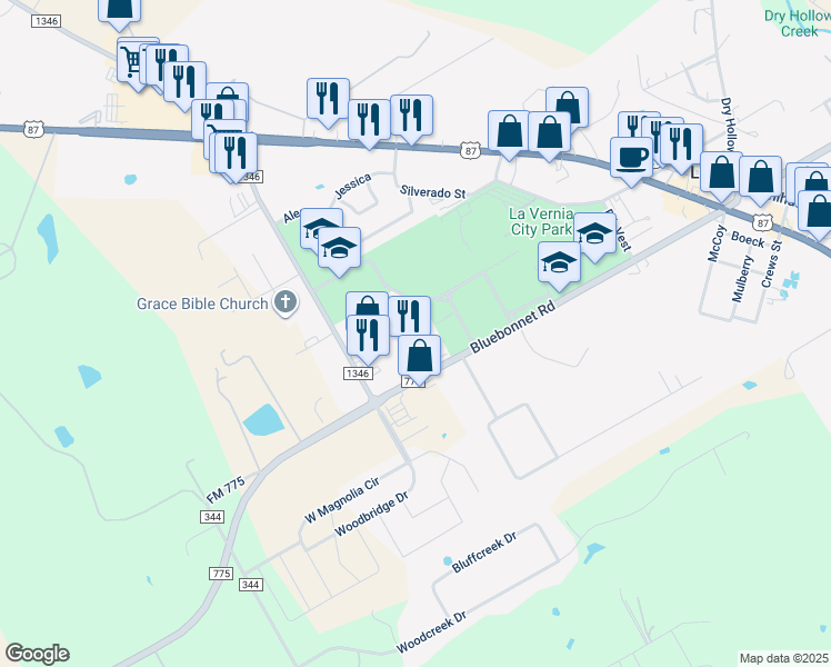 map of restaurants, bars, coffee shops, grocery stores, and more near 100 Micah Point in La Vernia