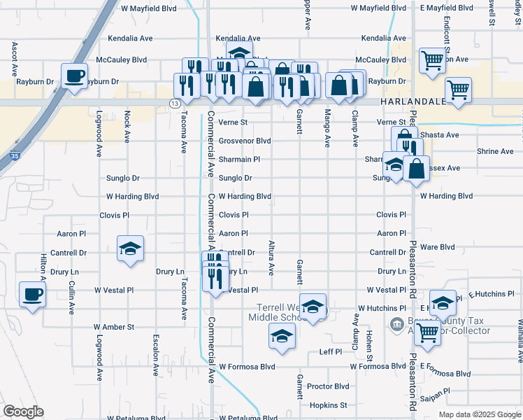 map of restaurants, bars, coffee shops, grocery stores, and more near 538 Clovis Place in San Antonio