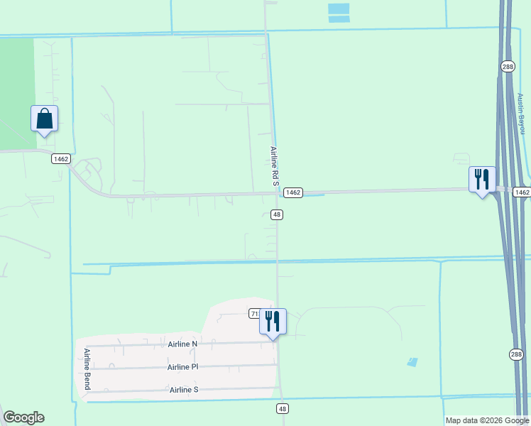 map of restaurants, bars, coffee shops, grocery stores, and more near 10600 County Road 48 in Rosharon